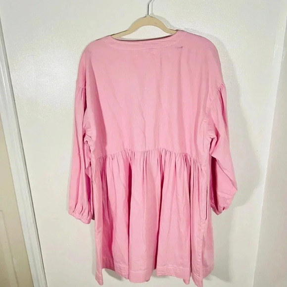 NWT Anthropologie Long-Sleeve Square-Neck Denim Babydoll Mini Dress Pink Size 2X - Picture 8 of 8